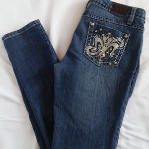 EARL JEANS Embellished Pocket Skinny Blue Denim